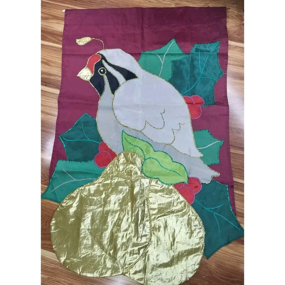Vtg Partridge In Pear Tree Garden Flag Christmas Large Lawn Holiday‎ Decor 28x44